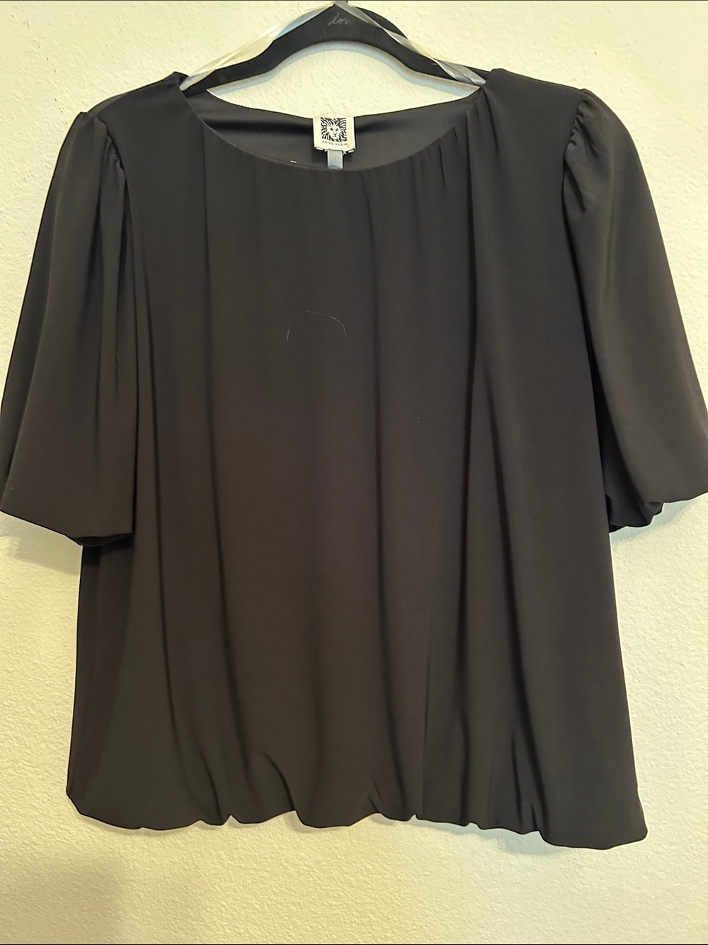 Anne Klein Black Puff Sleeve and Hem Blouse